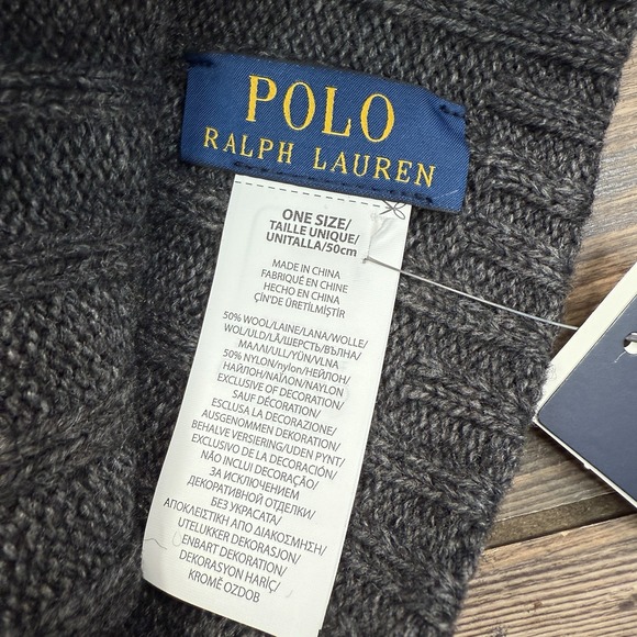Polo Ralph Lauren Signature Merino Wool Blend Cuffed Beanie Charcoal Gray New - Picture 4 of 5